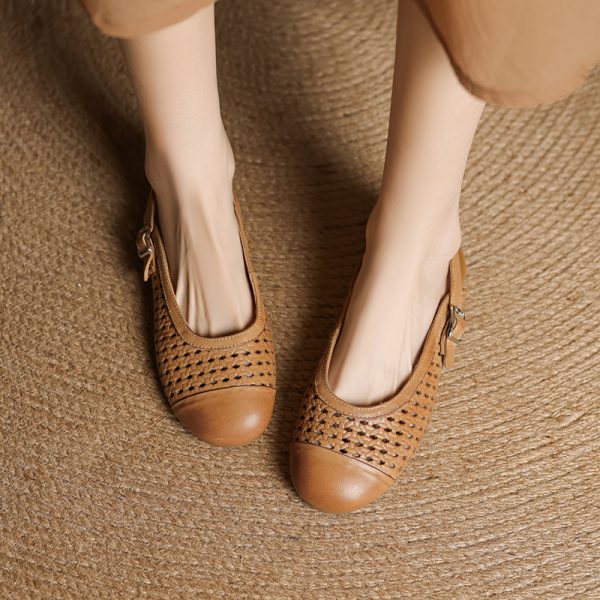 Italian Woven Hollow-Out Open-Toe Sandals for Women - Exquisite Genuine Leather Flats Perfect for Summer and Skirts