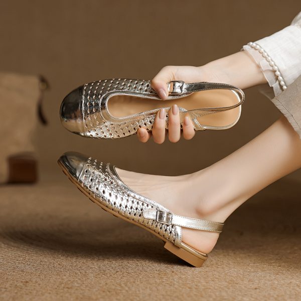 Italian Woven Hollow-Out Open-Toe Sandals for Women - Exquisite Genuine Leather Flats Perfect for Summer and Skirts