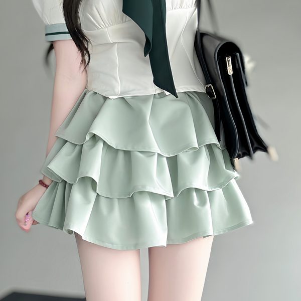 Japanese College Style Pudding Bear JK Uniform Sailor Suit Green Waist-Defined Short Sleeve Summer Outfit with Cake Skirt