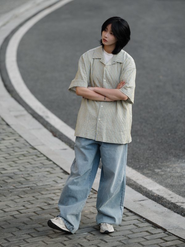 Japanese Gradient Retro Loose Straight-Leg Jeans for Men - Trendy Versatile Long Pants for Y2K and 90s Style