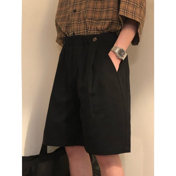 Japanese Retro Coffee Color Work Shorts for Men & Women - Summer Loose Casual Straight Wide-Leg Five-Point Pants
