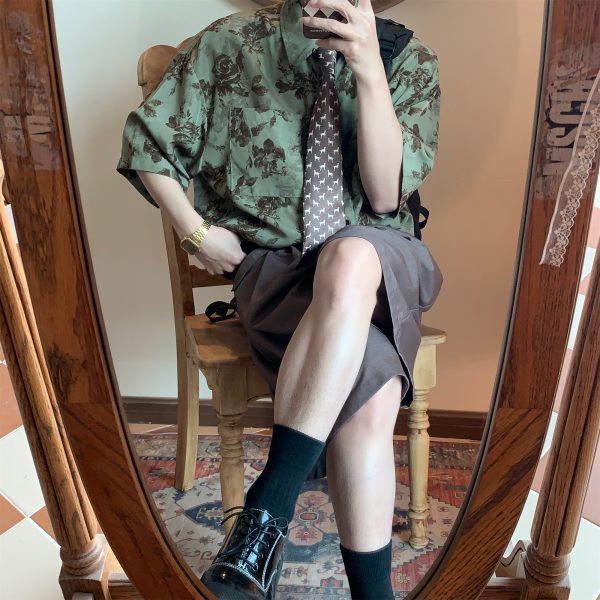 Japanese Retro Floral Print Short Sleeve Shirt - Summer Chic Hong Kong Style Casual Top for Effortless Y2K Fashion