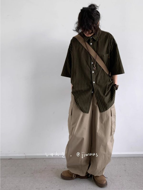 Japanese Retro Harajuku Striped Short Sleeve Shirt for Men and Women - Loose Boyfriend Style Summer Fashion Top