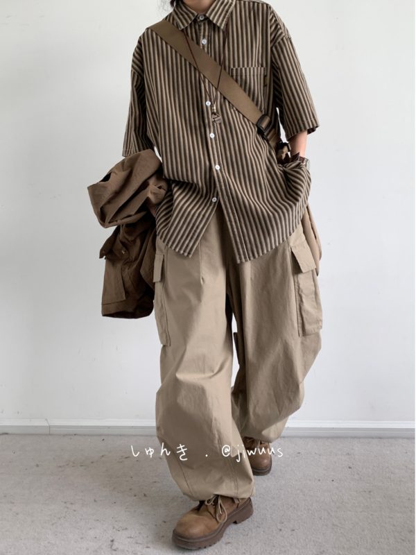 Japanese Retro Harajuku Striped Short Sleeve Shirt for Men and Women - Loose Boyfriend Style Summer Fashion Top