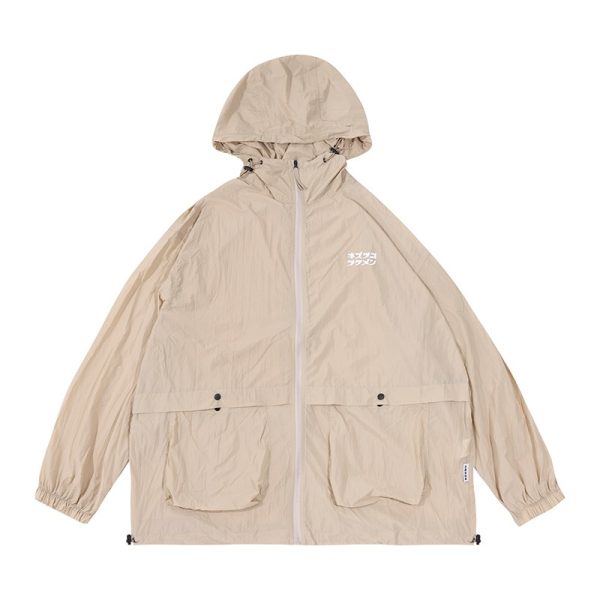 Japanese Retro Loose Mountain-Style Hooded Sun Protection Jacket with Irregular Buckle and Drawstring - Trendy Outdoor Climbing Coat