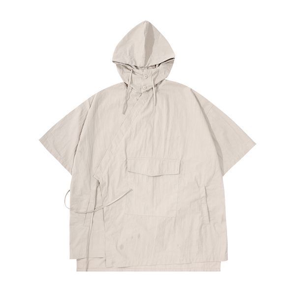 Japanese Retro Loose Mountain-Style Hooded Sun Protection Jacket with Irregular Buckle and Drawstring - Trendy Outdoor Climbing Coat