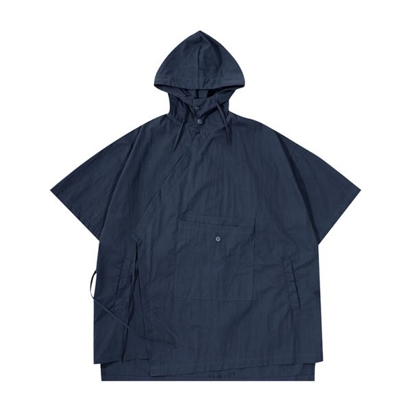Japanese Retro Loose Mountain-Style Hooded Sun Protection Jacket with Irregular Buckle and Drawstring - Trendy Outdoor Climbing Coat