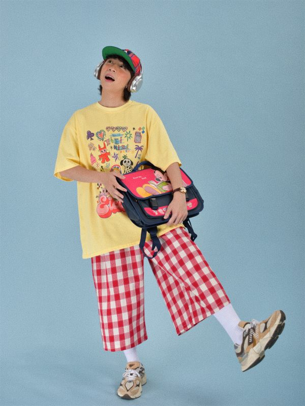 Japanese Retro Plaid Loose Casual Unisex Wide-Leg Summer Pants - Versatile Three-Quarter Length for Effortless Style