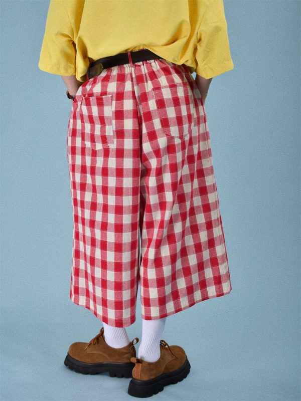 Japanese Retro Plaid Loose Casual Unisex Wide-Leg Summer Pants - Versatile Three-Quarter Length for Effortless Style