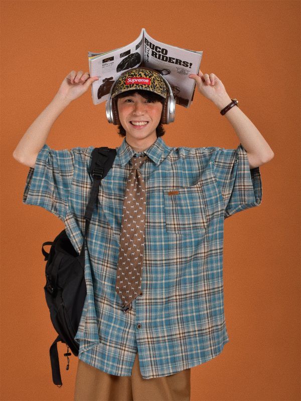 Japanese Retro Plaid Short Sleeve Shirt for Men and Women, Summer Loose Checkered Half Sleeve Top, Versatile 90s Style Fashion