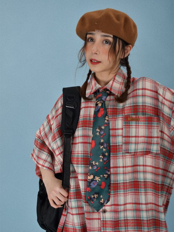 Japanese Retro Plaid Short Sleeve Shirt for Men and Women, Summer Loose Checkered Half Sleeve Top, Versatile 90s Style Fashion