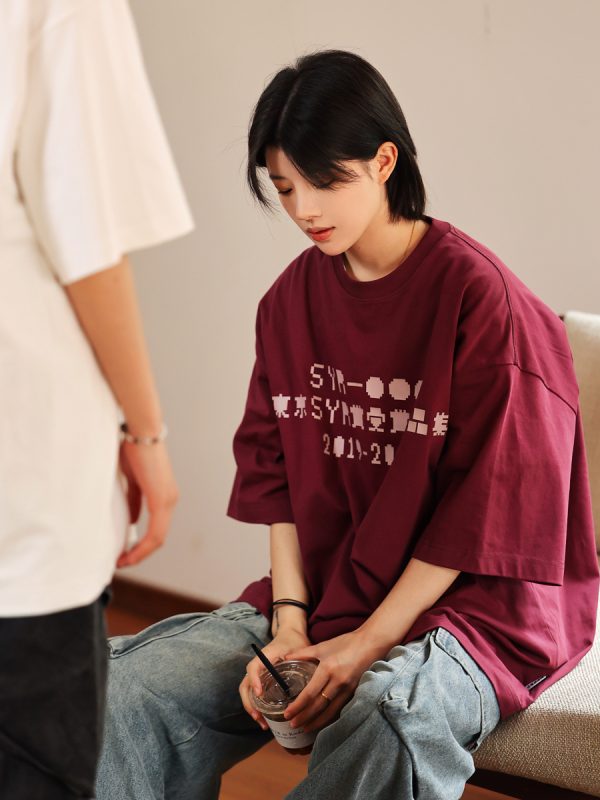 Japanese Retro Round Neck City Boy Short Sleeve T-Shirt for Men - Loose Fit Trendy Letter Print Tee, Y2K Style Fashion Top