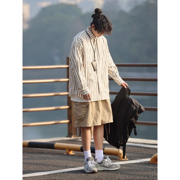 Japanese Retro Striped Long Sleeve Shirt for Men and Women â€“ Versatile Casual Top, Spring Fashion Essential