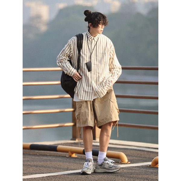 Japanese Retro Striped Long Sleeve Shirt for Men and Women â€“ Versatile Casual Top, Spring Fashion Essential