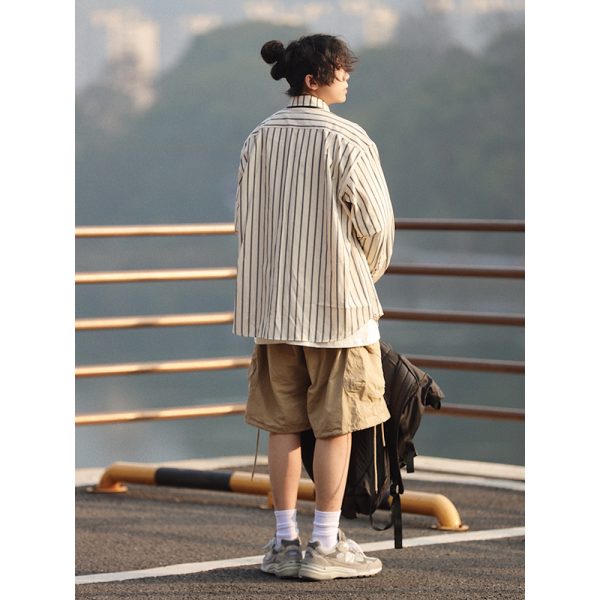 Japanese Retro Striped Long Sleeve Shirt for Men and Women â€“ Versatile Casual Top, Spring Fashion Essential