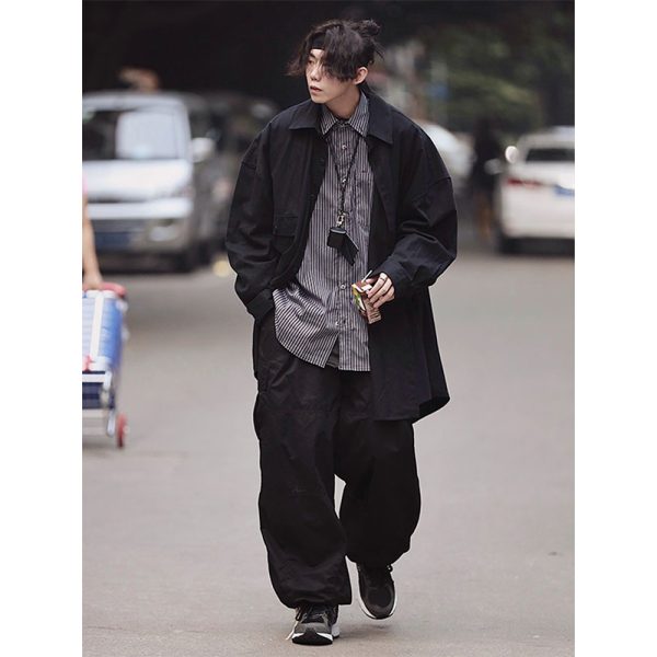 Japanese Retro Striped Long Sleeve Shirt Unisex Oversized Trendy 90s Inspired Casual Wear