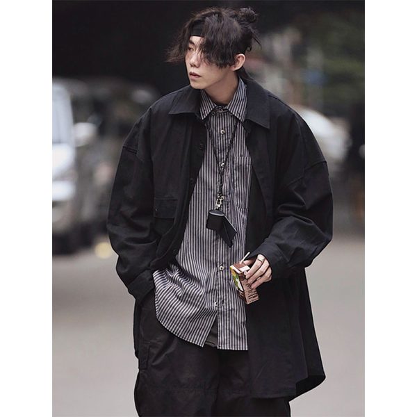 Japanese Retro Striped Long Sleeve Shirt Unisex Oversized Trendy 90s Inspired Casual Wear