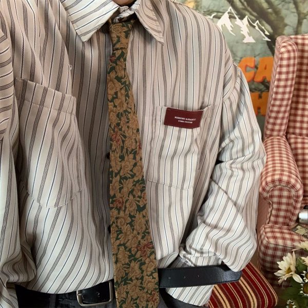 Japanese Retro Vertical Striped Long Sleeve Shirt for Autumn 2024 â€“ Loose Fit, Sun Protection, Casual Style
