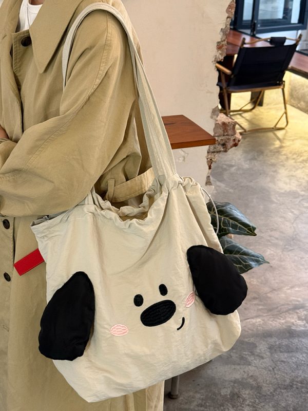 Japanese-Style Cute Big-Eared Dog Shoulder Bag for Women - Large-Capacity Canvas Tote for Students and Commuters
