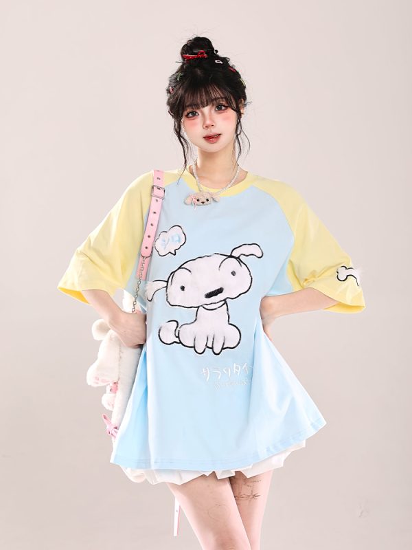 Japanese-Style Cute Sweet Dog Short-Sleeve T-Shirt for Women - Loose-Fitting Summer 2025 Trend, Youthful Look
