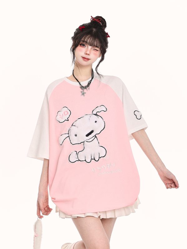 Japanese-Style Cute Sweet Dog Short-Sleeve T-Shirt for Women - Loose-Fitting Summer 2025 Trend, Youthful Look