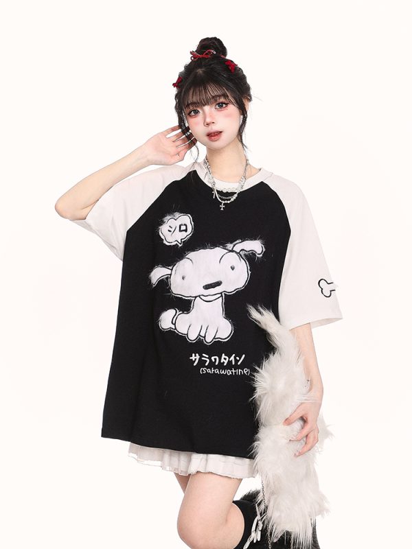 Japanese-Style Cute Sweet Dog Short-Sleeve T-Shirt for Women - Loose-Fitting Summer 2025 Trend, Youthful Look