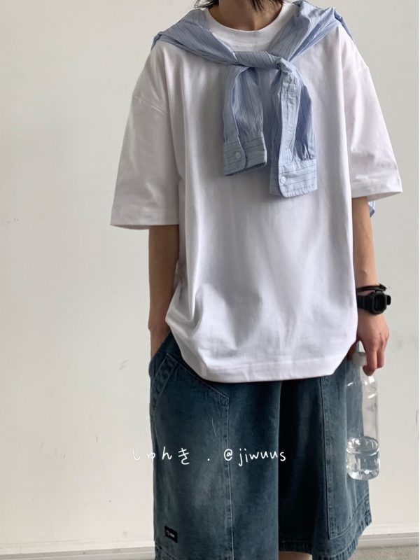 Japanese-Style Heavyweight 260g Loose Short-Sleeve T-Shirt for Men and Women - Summer City Boy Casual College Tee