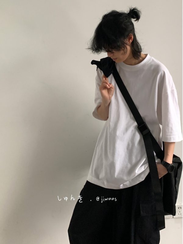 Japanese-Style Heavyweight 260g Loose Short-Sleeve T-Shirt for Men and Women - Summer City Boy Casual College Tee