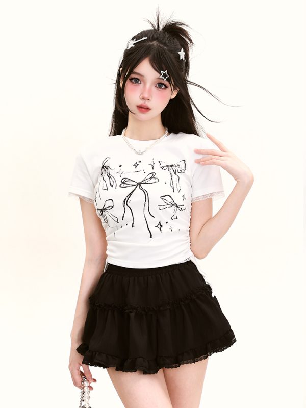Japanese-Style Lace Spliced A-Line Puff Skirt for Women - High-Waisted, Slimming Summer Fashion, Versatile Niche Half Skirt