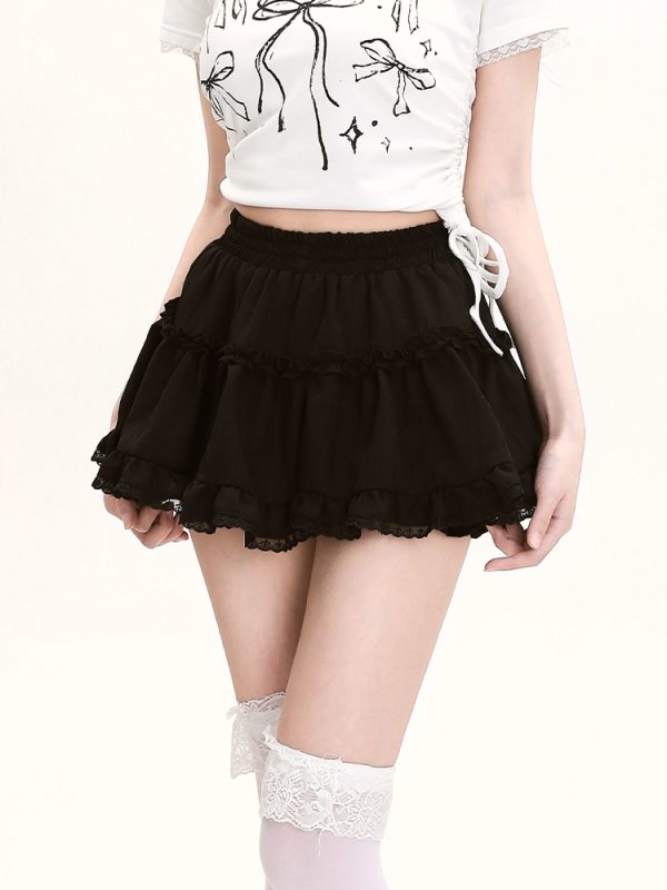 Japanese-Style Lace Spliced A-Line Puff Skirt for Women - High-Waisted, Slimming Summer Fashion, Versatile Niche Half Skirt