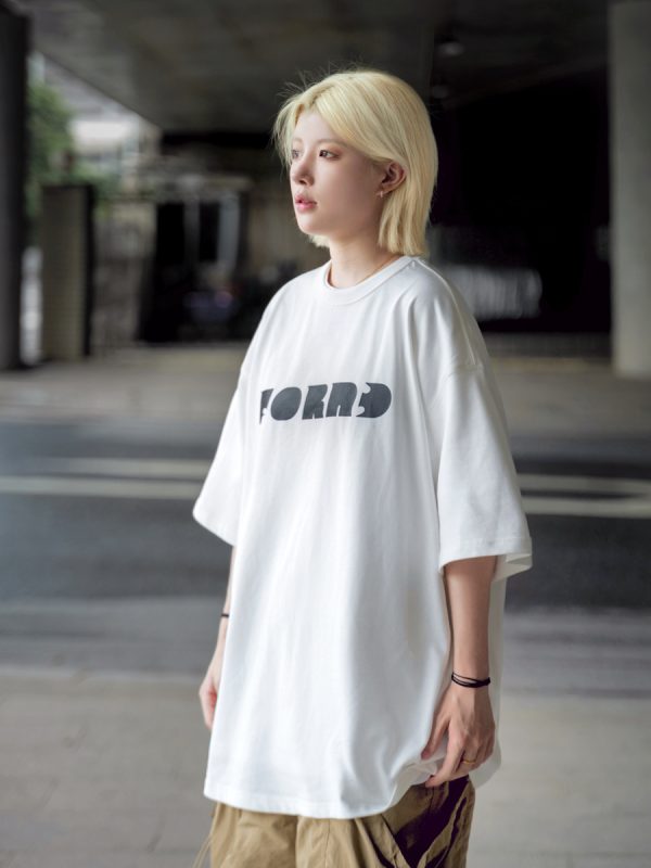 Japanese Style Letter Print Dark Green Short Sleeve T-Shirt for Men - Heavyweight 90s American Trendy Spring/Summer Fashion