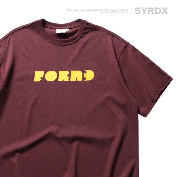 Japanese Style Letter Print Dark Green Short Sleeve T-Shirt for Men - Heavyweight 90s American Trendy Spring/Summer Fashion