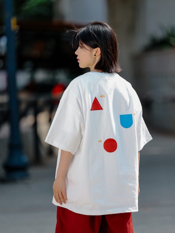 Japanese-Style Minimalist Couple Matching Printed Short-Sleeve T-Shirt for Men - Loose-Fitting Pure Cotton Casual Top
