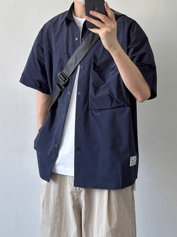 Japanese-Style Multi-Pocket Short Sleeve Shirt for Men and Women - Retro Loose Fit Casual Summer Workwear