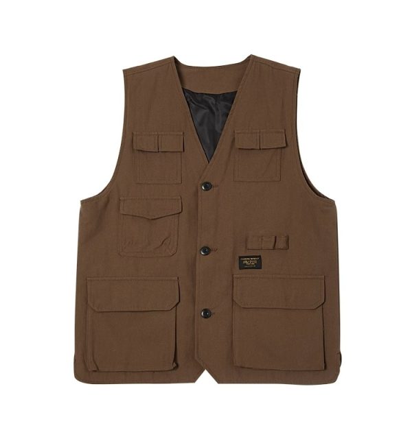 Japanese-Style Multi-Pocket Work Vest for Men - Retro Loose Sleeveless Functional Jacket, Urban Layered Fashion