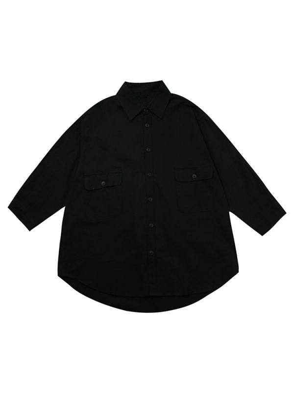 Japanese-Style Oversized Mid-Length Long Sleeve Shirt Jacket for Men - Casual 90s Inspired Fashion
