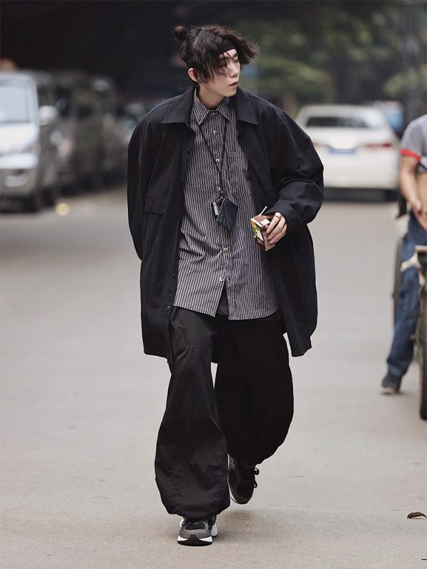 Japanese-Style Oversized Mid-Length Long Sleeve Shirt Jacket for Men - Casual 90s Inspired Fashion