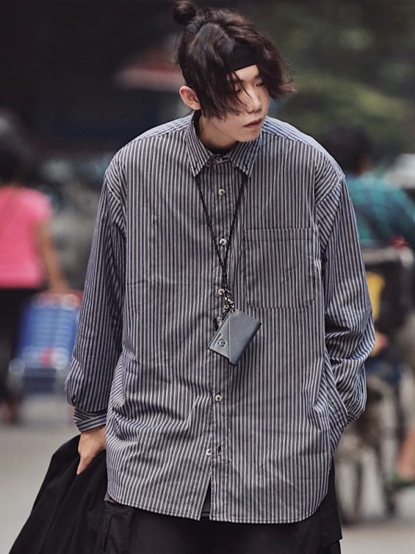 Japanese-Style Oversized Mid-Length Long Sleeve Shirt Jacket for Men - Casual 90s Inspired Fashion