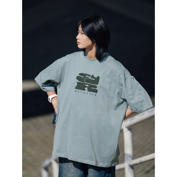 Japanese-Style Printed Short-Sleeve T-Shirt for Men - Casual Loose Round Neck Summer Tee