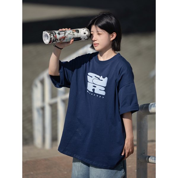 Japanese-Style Printed Short-Sleeve T-Shirt for Men - Casual Loose Round Neck Summer Tee