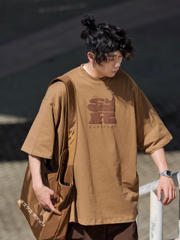 Japanese-Style Printed Short-Sleeve T-Shirt for Men - Casual Loose Round Neck Summer Tee