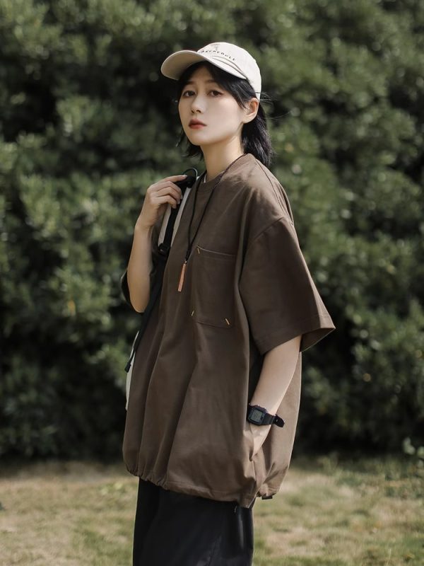 Japanese-Style Retro Cityboy Pocket Short-Sleeve T-Shirt for Men and Women - Summer Loose Casual Half-Sleeve Top