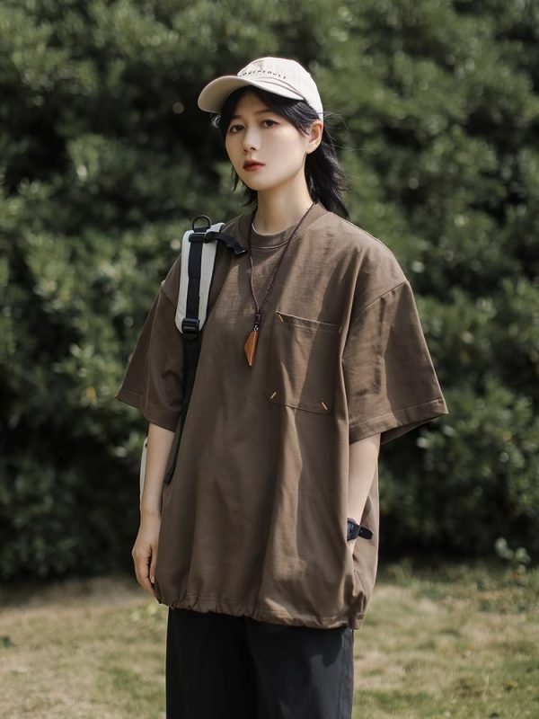 Japanese-Style Retro Cityboy Pocket Short-Sleeve T-Shirt for Men and Women - Summer Loose Casual Half-Sleeve Top