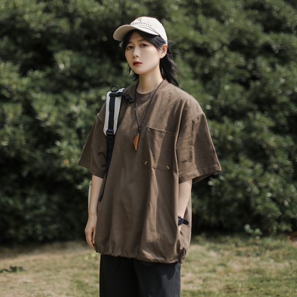 Japanese-Style Retro Cityboy Pocket Short-Sleeve T-Shirt for Men and Women - Summer Loose Casual Half-Sleeve Top