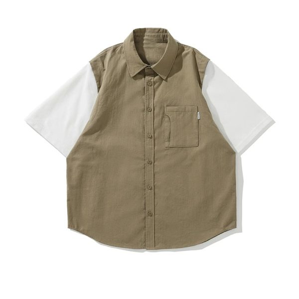 Japanese-Style Retro Fake Two-Piece Short Sleeve Shirt for Men and Women - Summer Loose Youth Couple Trendy Top