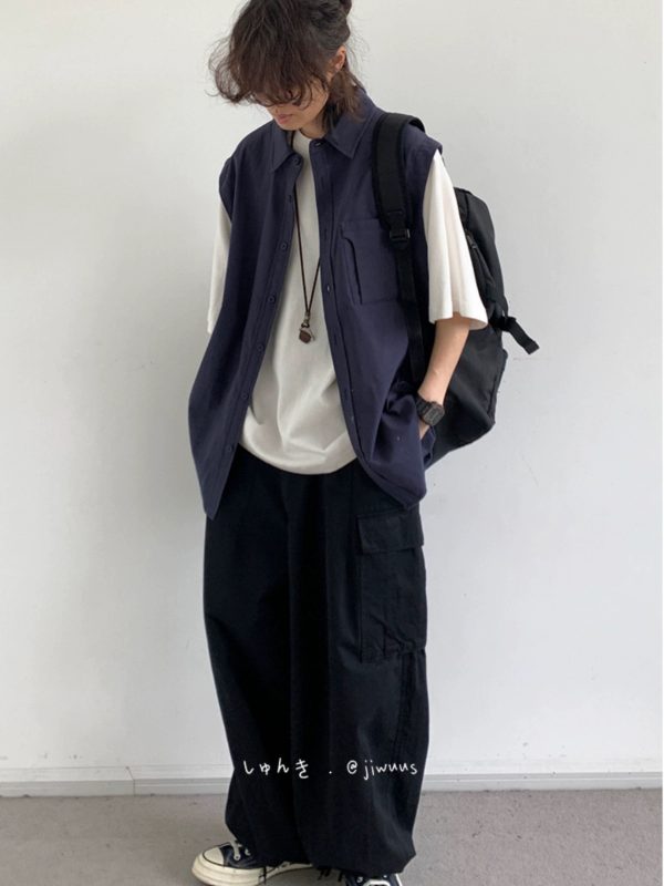 Japanese-Style Retro Fake Two-Piece Short Sleeve Shirt for Men and Women - Summer Loose Youth Couple Trendy Top