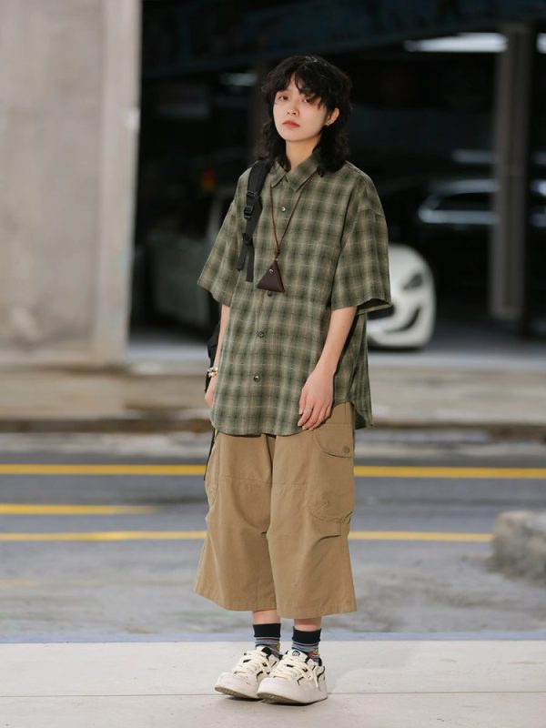 Japanese-Style Retro Loose Pocket Work Pants for Men and Women, Summer Street Fashion Casual Wide-Leg Cropped Trousers