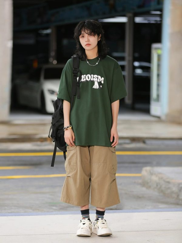 Japanese-Style Retro Loose Pocket Work Pants for Men and Women, Summer Street Fashion Casual Wide-Leg Cropped Trousers