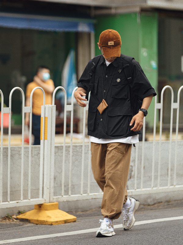 Japanese-Style Retro Multi-Pocket Short Sleeve Shirt Jacket for Men - Summer Casual Loose Fit Trendy Workwear