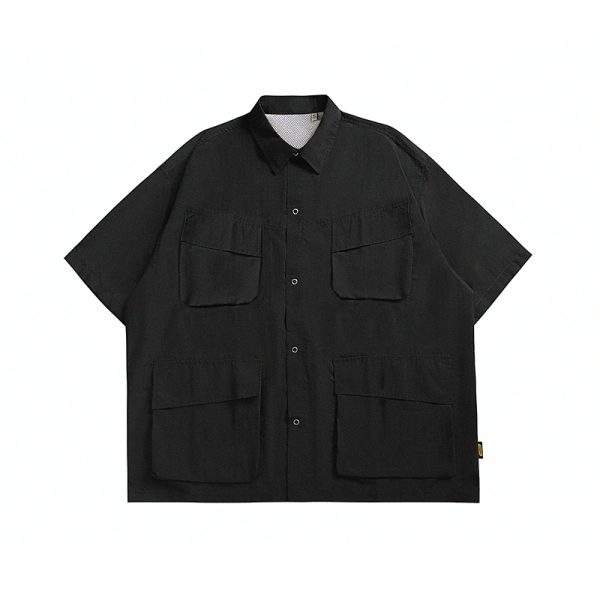 Japanese-Style Retro Multi-Pocket Short Sleeve Shirt Jacket for Men - Summer Casual Loose Fit Trendy Workwear